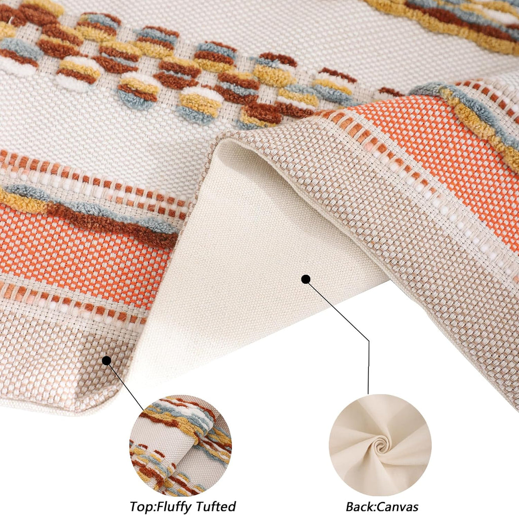 Boho Tufted Throw Pillow Covers 18X18 Set of 2 Stripe Decorative Pillow Cases Accent Chenille Pillowcases Farmhouse Cushion Case Nuetral Textured Pillow Cover Fall Autumn Home Decor,Orange