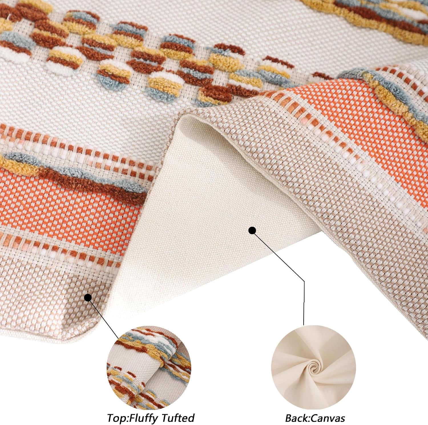 Boho Tufted Throw Pillow Covers 18X18 Set of 2 Stripe Decorative Pillow Cases Accent Chenille Pillowcases Farmhouse Cushion Case Nuetral Textured Pillow Cover Fall Autumn Home Decor,Orange