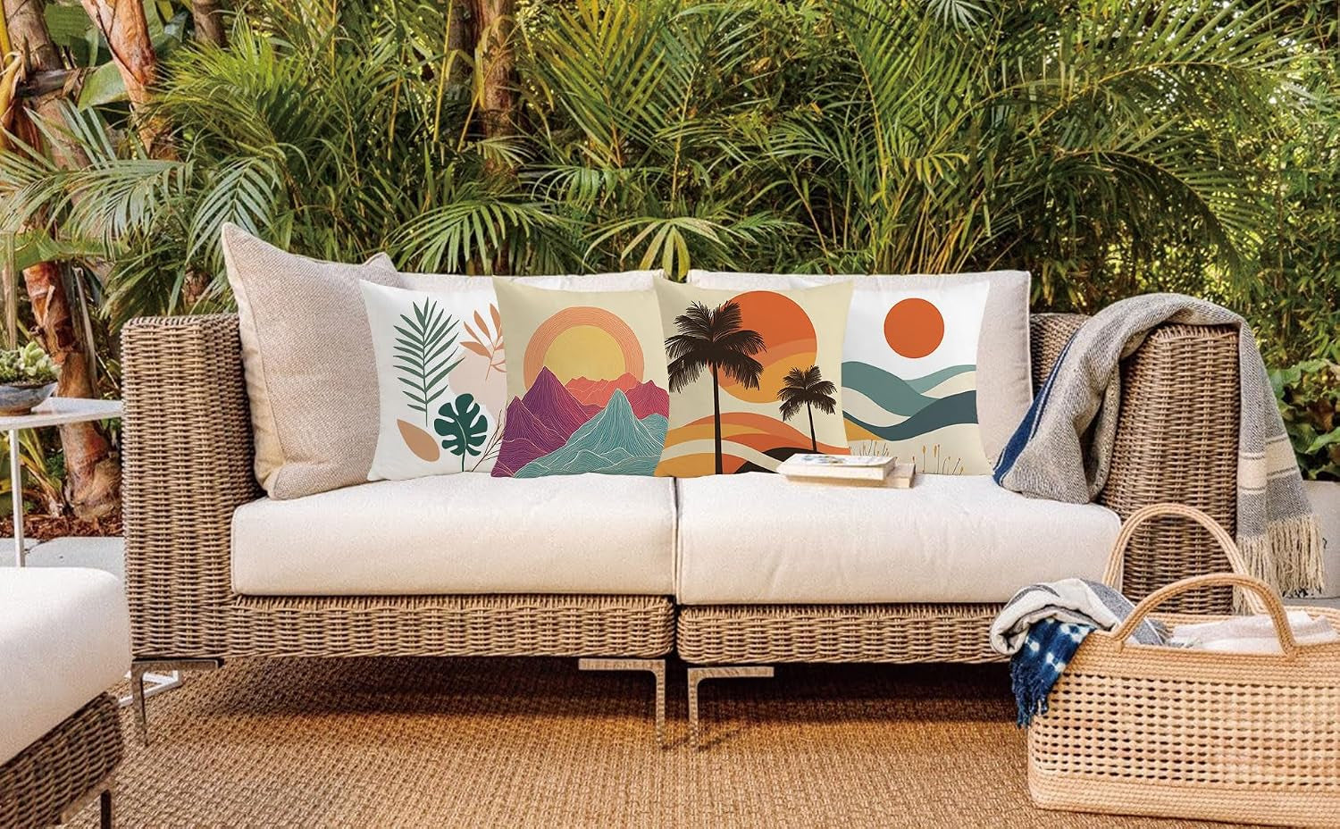 Tropical Pillow Covers 18X18 Inch Summer Decorative Pillow Covers Set of 4 | Double Sided Printing, Sunset Coastal Palm Leaves Beach Decorative Throw Pillow Cases, for Sofa Couch Porch Bed Living Room
