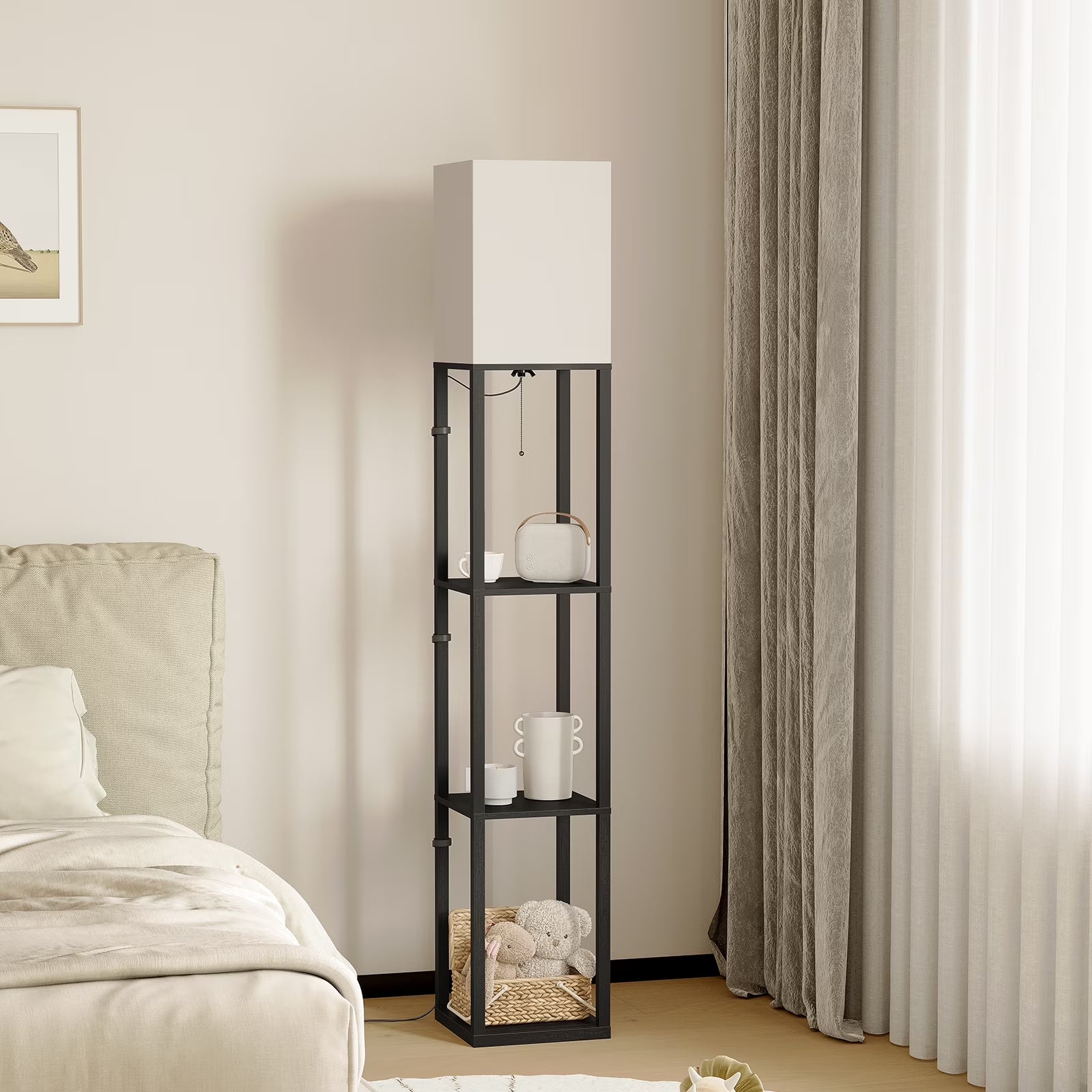 63'' Floor Lamps with Shelves, Home Standing Lamp, Include 1000 Lumens Lighting Bulbs, Shelf Floor Lamp, Black Floor Lamps for Living Room, Bedroom, Lamp with Storage Dustproof, UL Certified