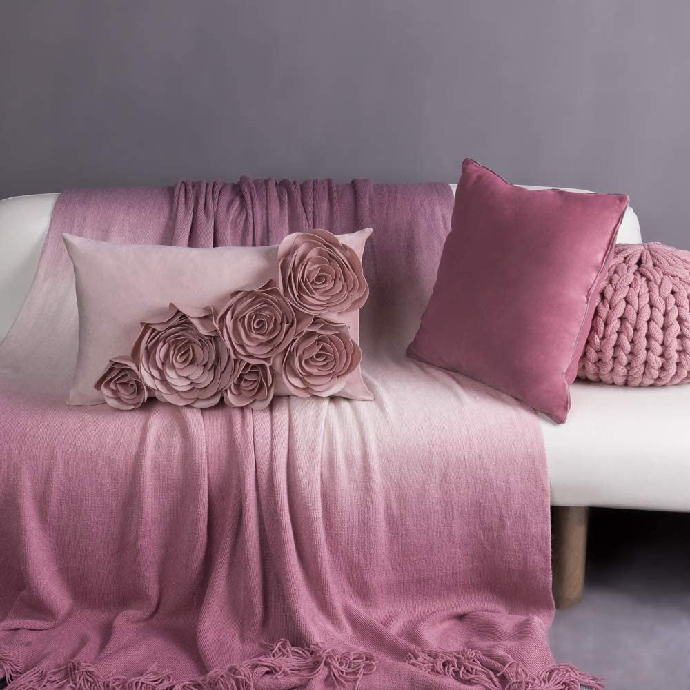 3D Rectangle Velvet Rose Throw Pillow Covers for Modern Decoration and Gift 12 X 20 Inch Rose Gold