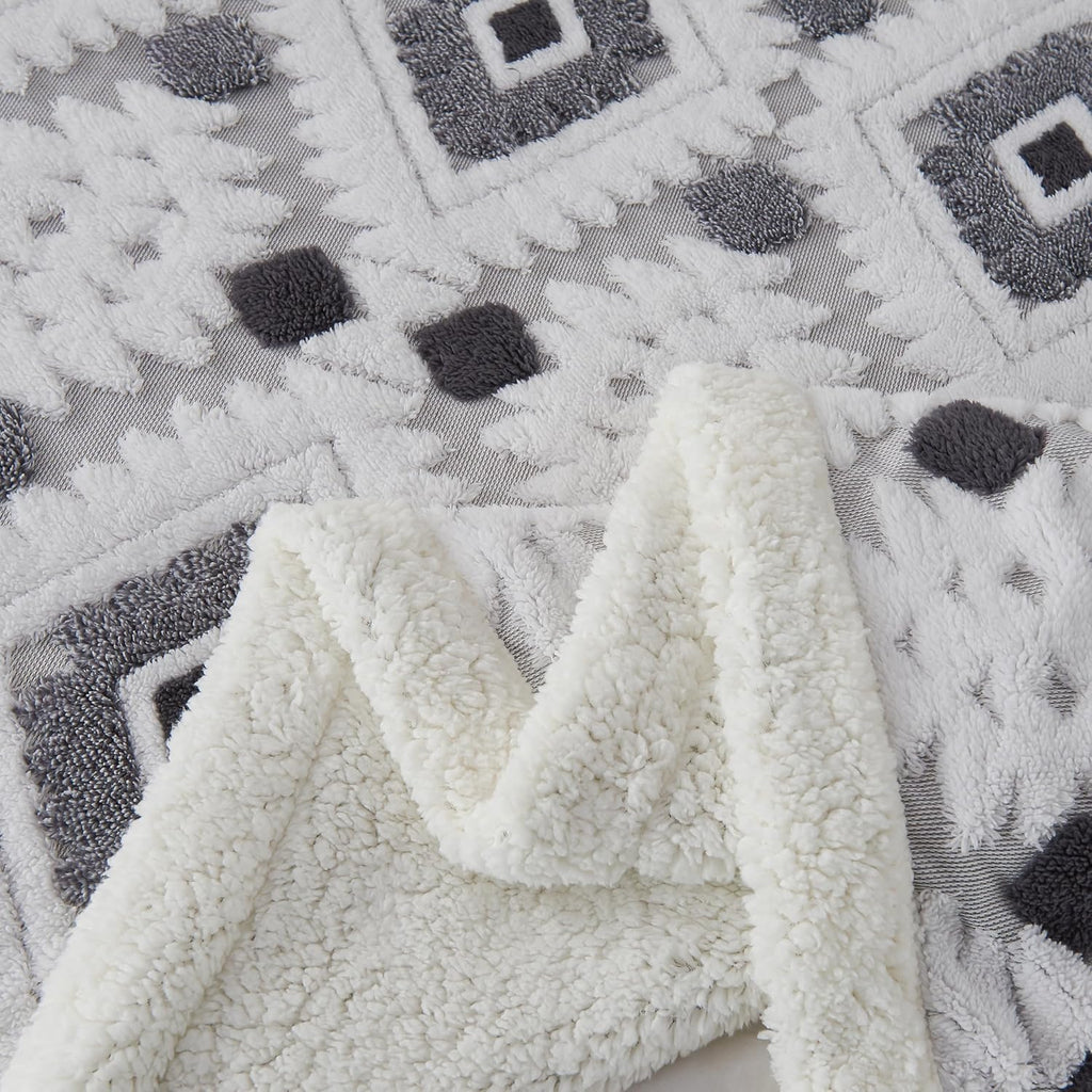 Large Bohemian Bed Blanket 80'' × 90'', Ultra Soft Aztec Bed Blankets for All Season, Cozy, Plush, Bohemian Throw Blanket for Couch/Sofa/Office/Camping, Dark Grey