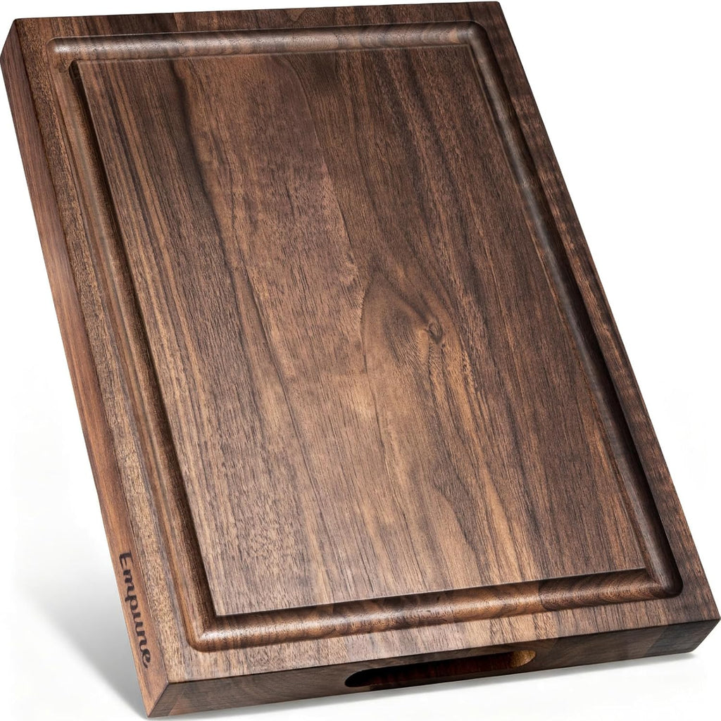 Black Walnut Wood Cutting Boards for Kitchen Wooden Cutting Board with Handle, Chopping Board with Built-In Juice Groove & Well, Heavy-Duty Charcuterie Board Butcher Block, 16.5X11.8X1.4 Inches