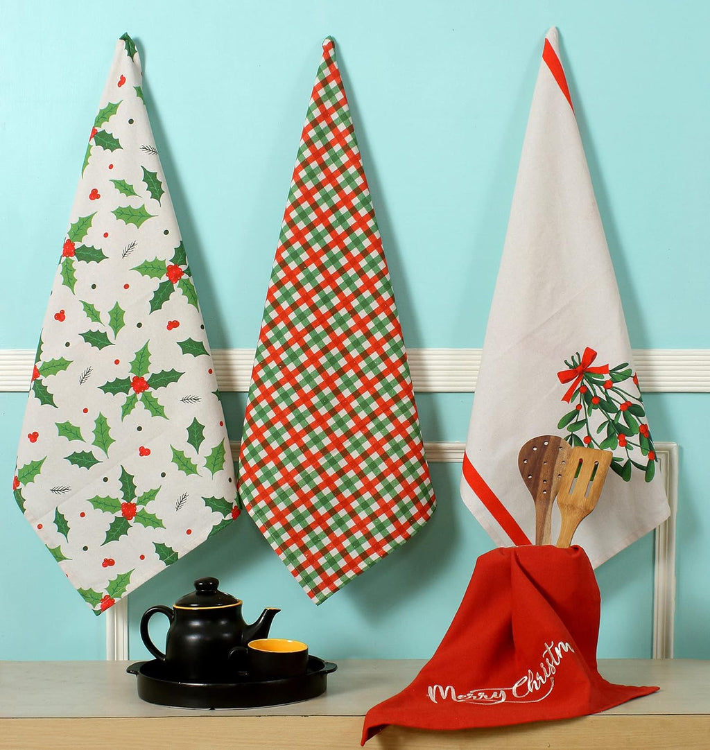 Christmas Kitchen Towels Set of 4 Absorbent Cotton Dish Towel | 100% Premium Cotton, Size, Super Absorbent, Durable & Good Shape, Mindblowing Tips, Cotton, Merry Christmas