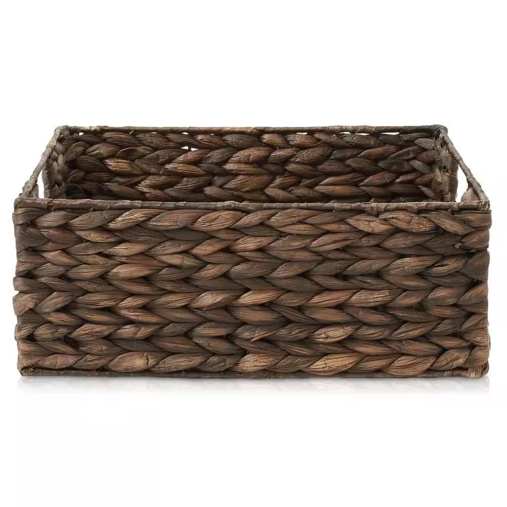 Brown Espresso 10 In. X 13 In. X 5 In. Wicker Water Hyacinth Decorative Baskets Pantry Storage Bins (Set of 4)