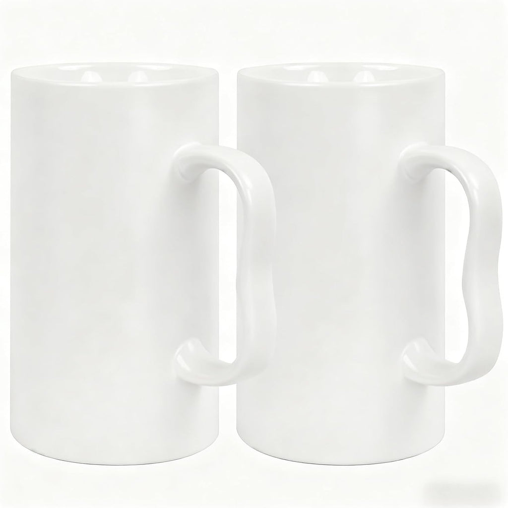 20 Oz Large Ceramic Coffee Mugs,Tall Latte Cups with Big M Handle,600Ml Oversized Bulk Beer Cappuccino,Espresso XL Porcelain Cup Set of 2 for Men and Women Gifts White