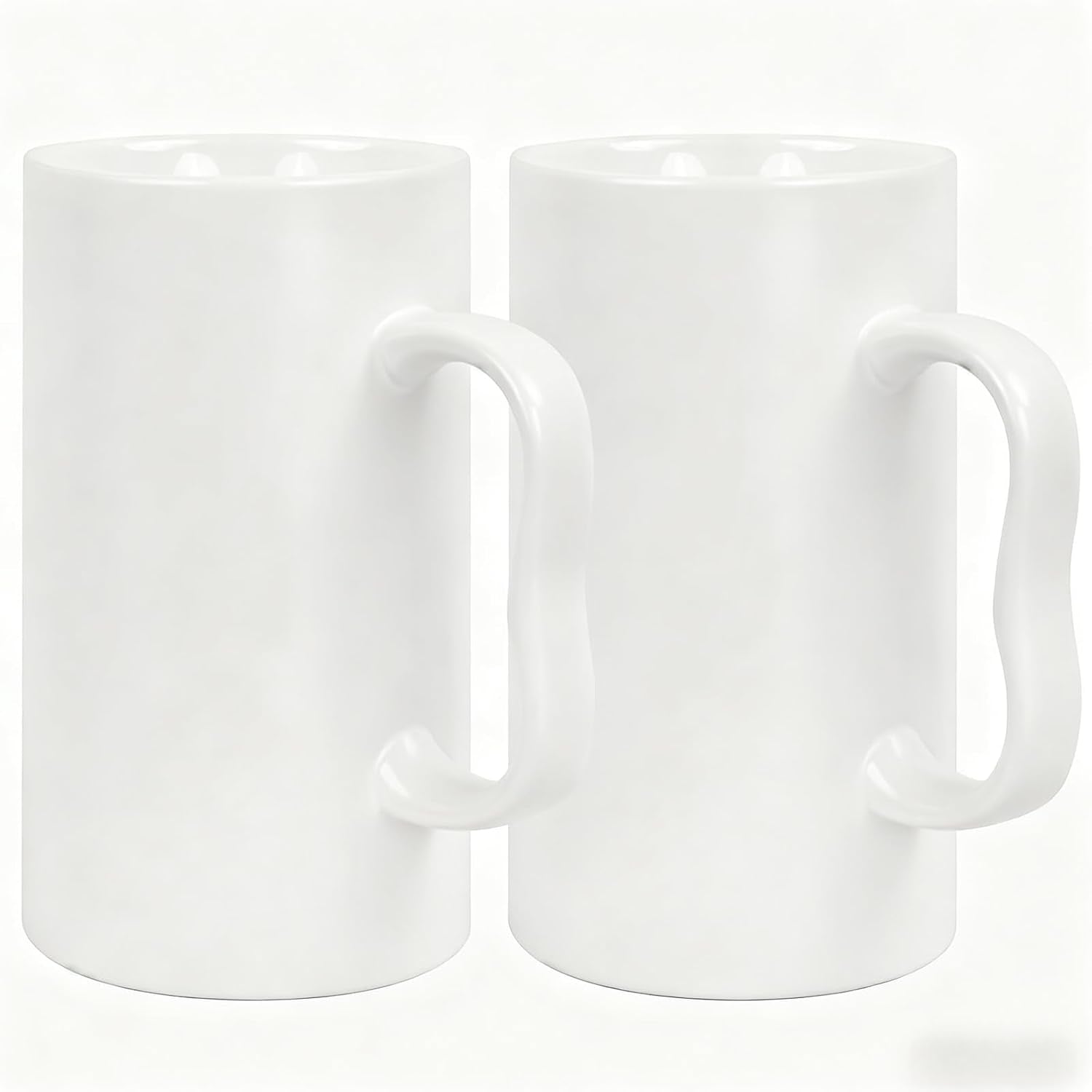 20 Oz Large Ceramic Coffee Mugs,Tall Latte Cups with Big M Handle,600Ml Oversized Bulk Beer Cappuccino,Espresso XL Porcelain Cup Set of 2 for Men and Women Gifts White