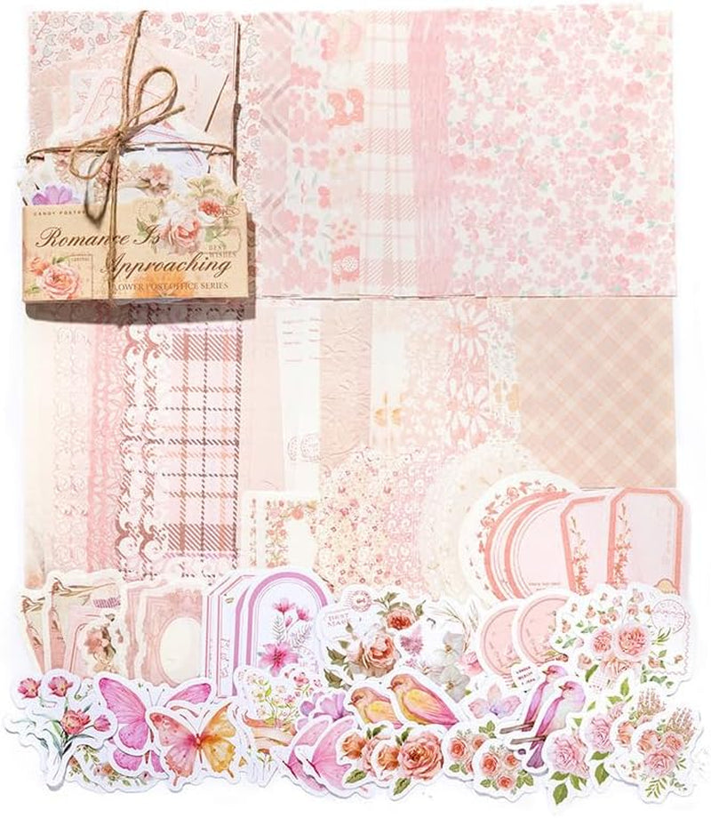 100Pcs Vintage Floral Scrapbook Paper Journaling Stickers Assorted Set, Material Paper Memo Junk Journal Supplies for Bullet Journaling Retro Crafts Planner Collage Card Album
