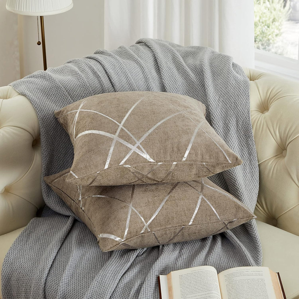 Decorative Couch Pillow Covers 24 X24,Sofa Thick Cushion Pillow Covers,Square Taupe Brown Luxury Pillows 2 Set
