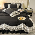 MOOWOO Chic Ruffle Lace Polyester Duvet Cover Set -Girl Black Bedding-2 Piece Twin Duvet Cover with Zipper Closure -Ultra Soft and Light Weight (BlackTwin)