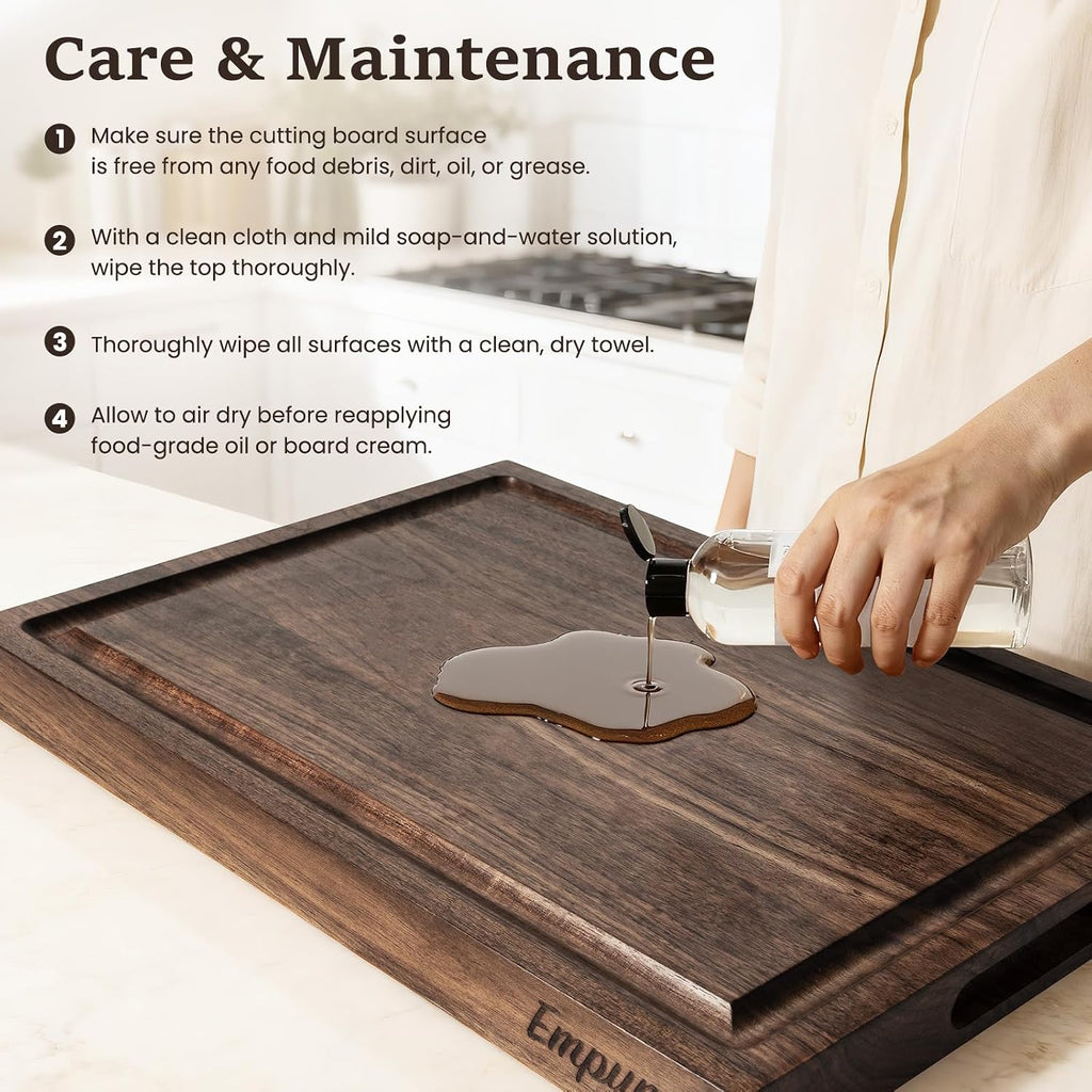 Black Walnut Wood Cutting Boards for Kitchen Wooden Cutting Board with Handle, Chopping Board with Built-In Juice Groove & Well, Heavy-Duty Charcuterie Board Butcher Block, 16.5X11.8X1.4 Inches