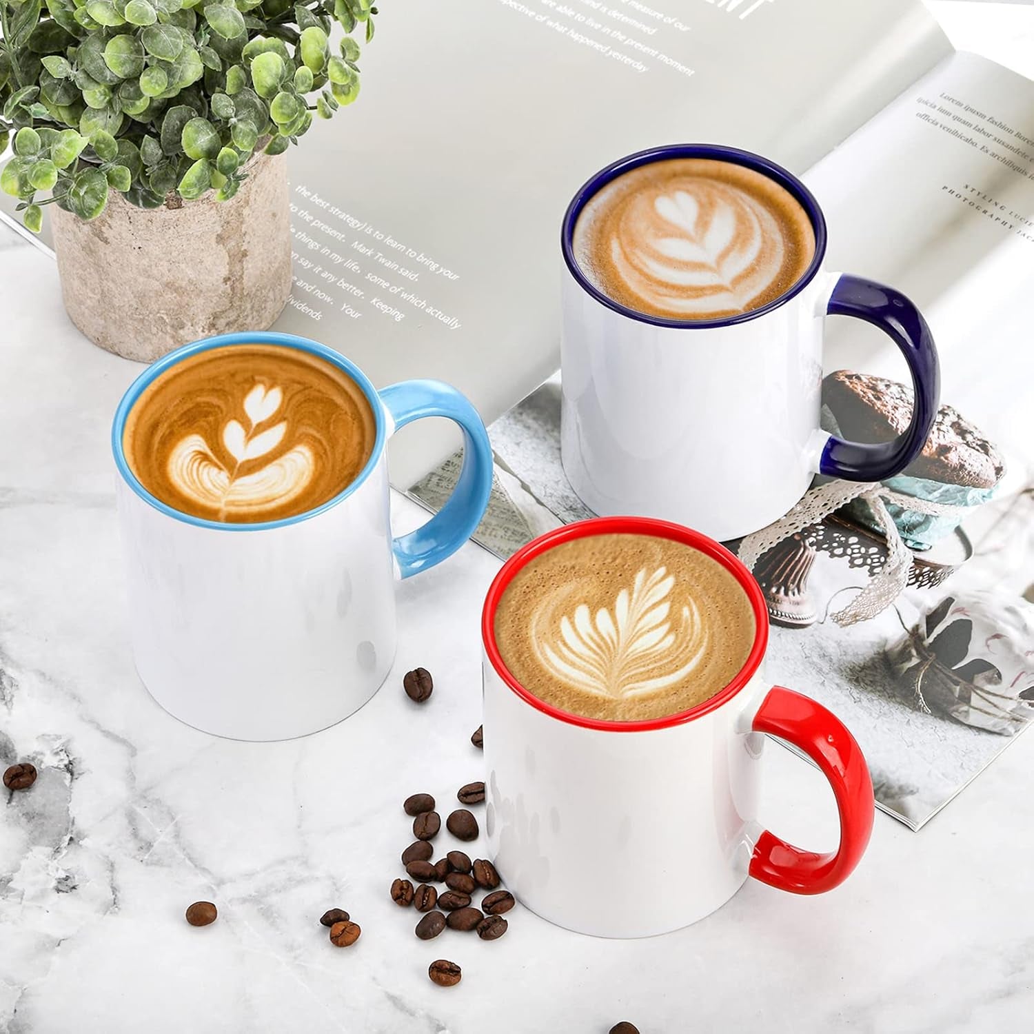 6 Packs Porcelain Sublimation Mugs, 12 OZ Blank Drinking Cups with Handles, DIY Coated Ceramic Coffee Mug Sets for Cappuccino, Tea, Milk, Latte, Hot Cocoa, Microwave and Dishwasher Safe