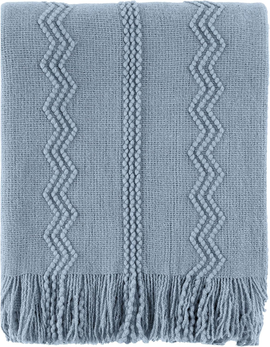 Dusty Blue Throw Blanket for Couch, Soft Knit Throws with Tassels for Home Decor, Blue Blankets and Throws for Bed Sofa, 50"X60"