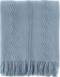 Dusty Blue Throw Blanket for Couch, Soft Knit Throws with Tassels for Home Decor, Blue Blankets and Throws for Bed Sofa, 50"X60"