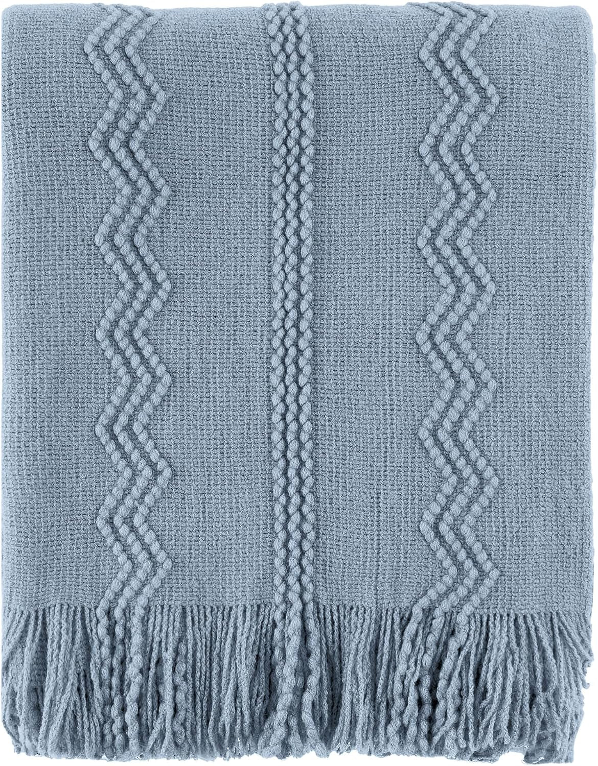 Dusty Blue Throw Blanket for Couch, Soft Knit Throws with Tassels for Home Decor, Blue Blankets and Throws for Bed Sofa, 50"X60"