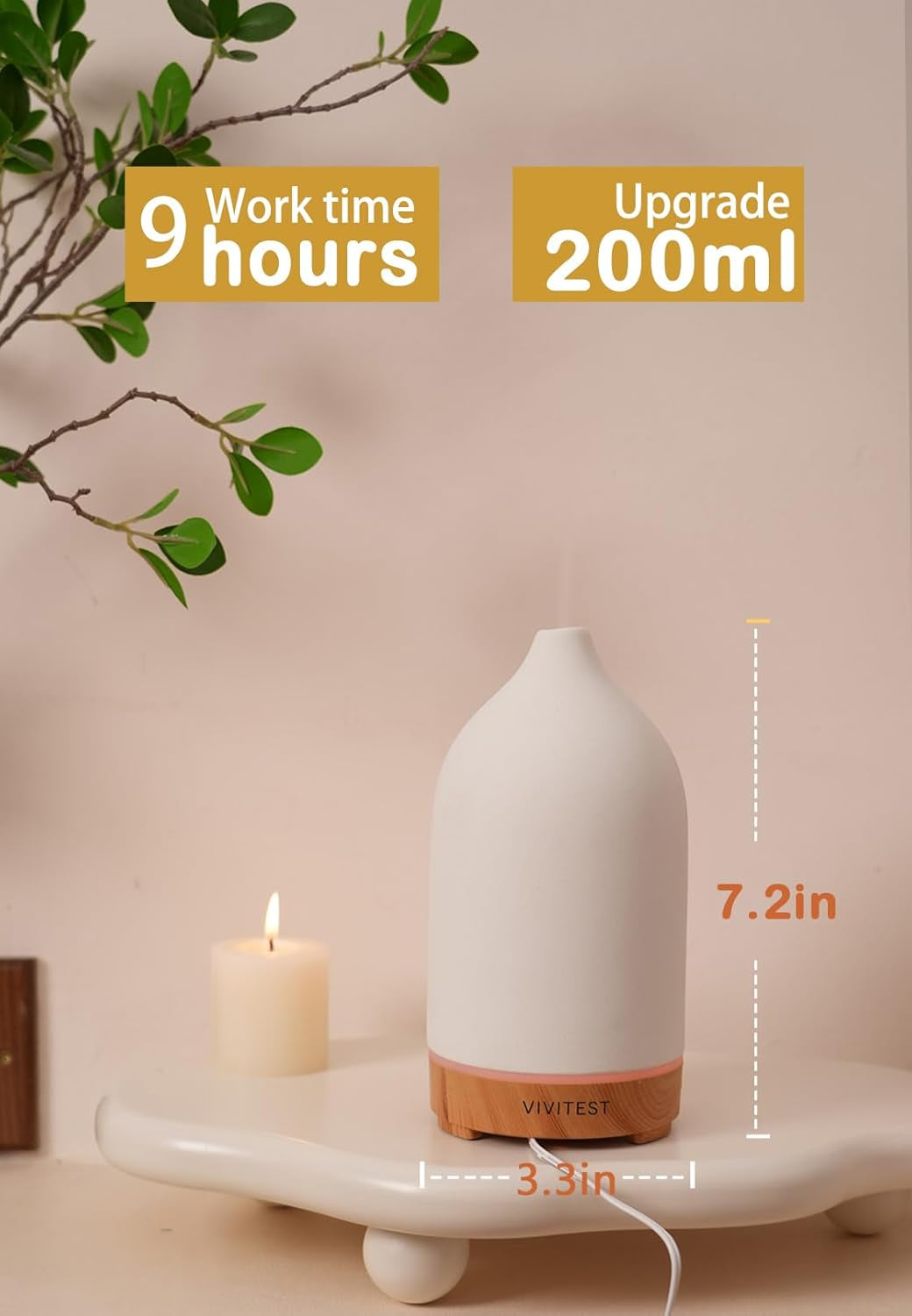 Stone Diffuser,200Ml Diffusers for Home,Ultrasonic Aromatherapy Essential Oil Diffuser