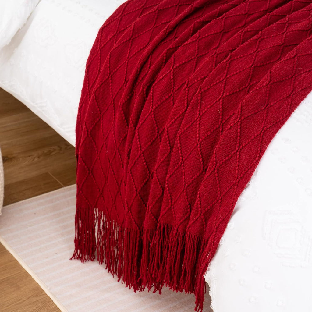 Christmas Decor Red Throw Blanket for Couch, Boho Bed Throws for Foot of Bed, Decorative Red Throws for Sofa Living Room, 50"X60"