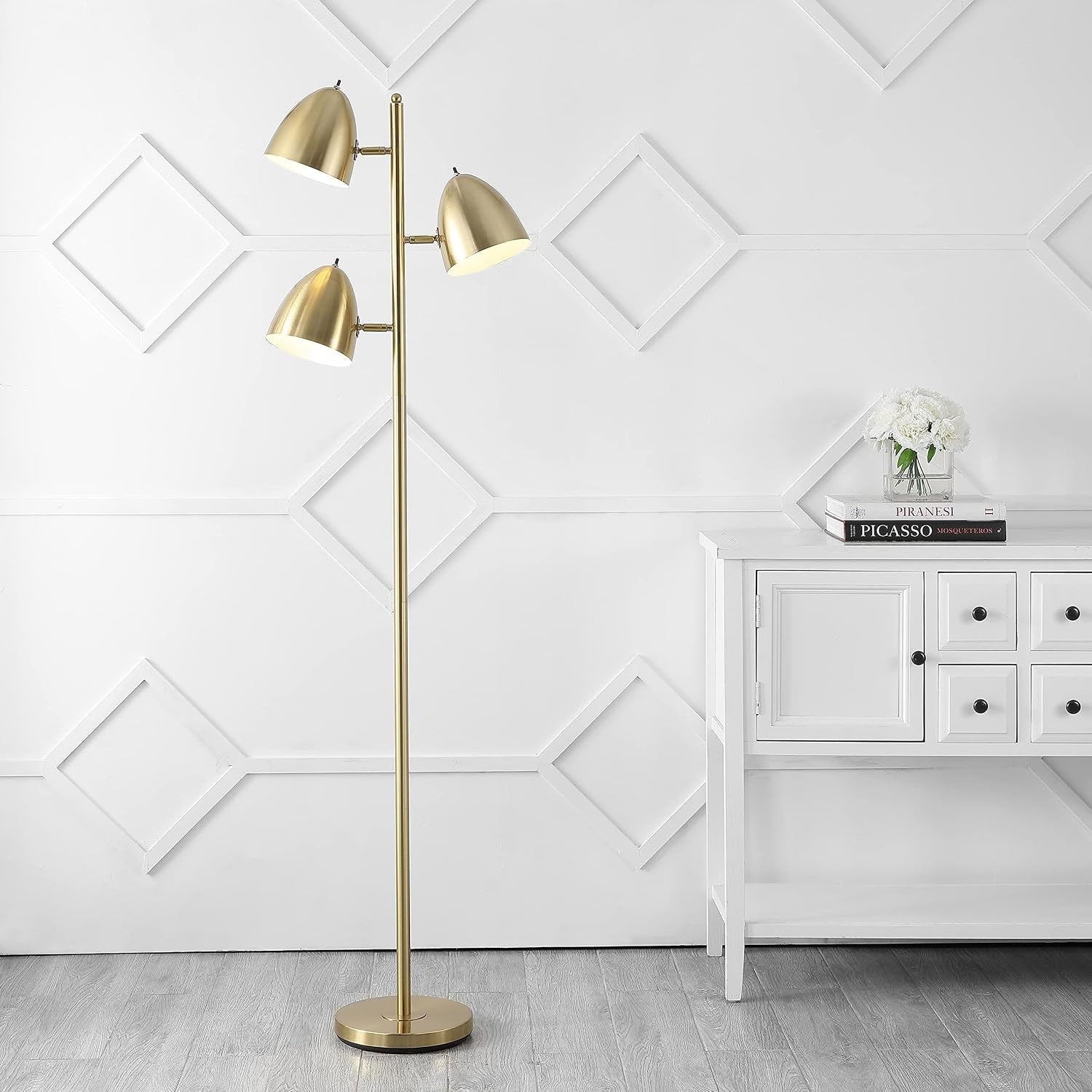 66.5" Brass Gold 3-Light Modern Mid-Century Iron LED Floor Lamp, Contemporary Standing Tree Lamp for Living Room, Rotating Sockets, UL Listed, LED Bulbs Included JYL3086A