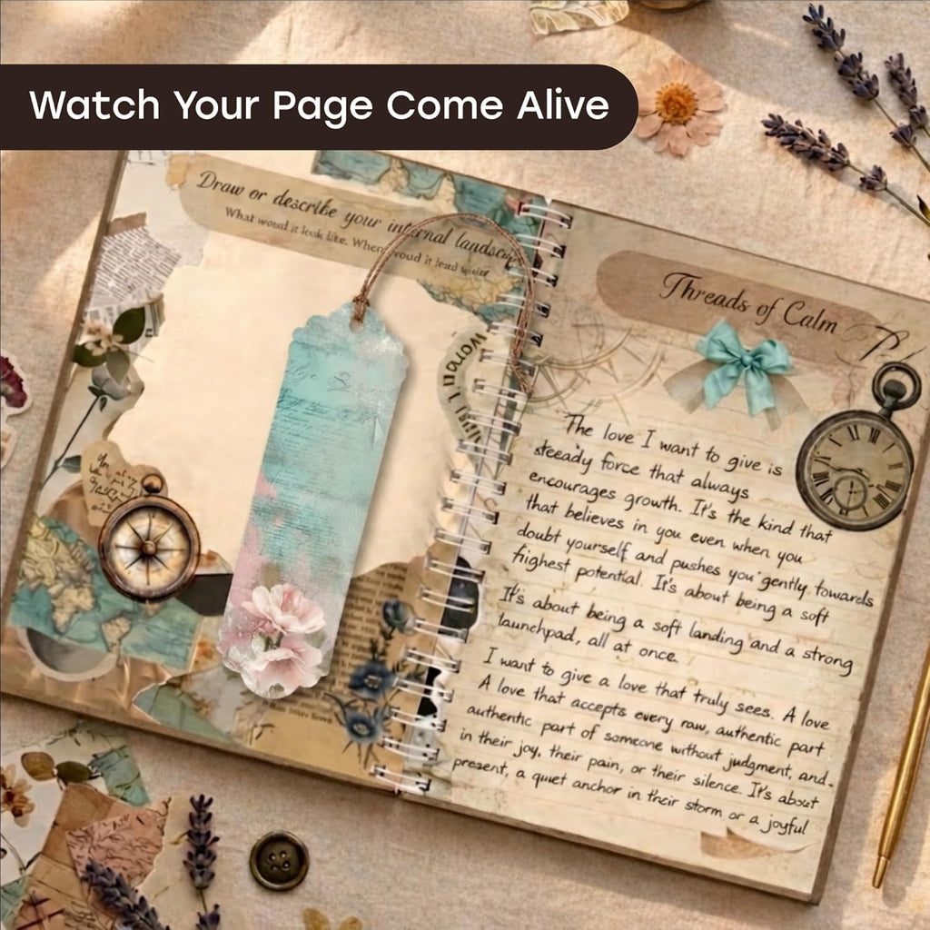 Vintage Chapter Journal Scrapbook Starter Kit for Women Adult Teen | Junk Scrapbook Supplies - Washi Tape, Stickers, Paper, Bullet Art, DIY Journaling Scrapbooks Set - Calligraphy & Sumi Brushes