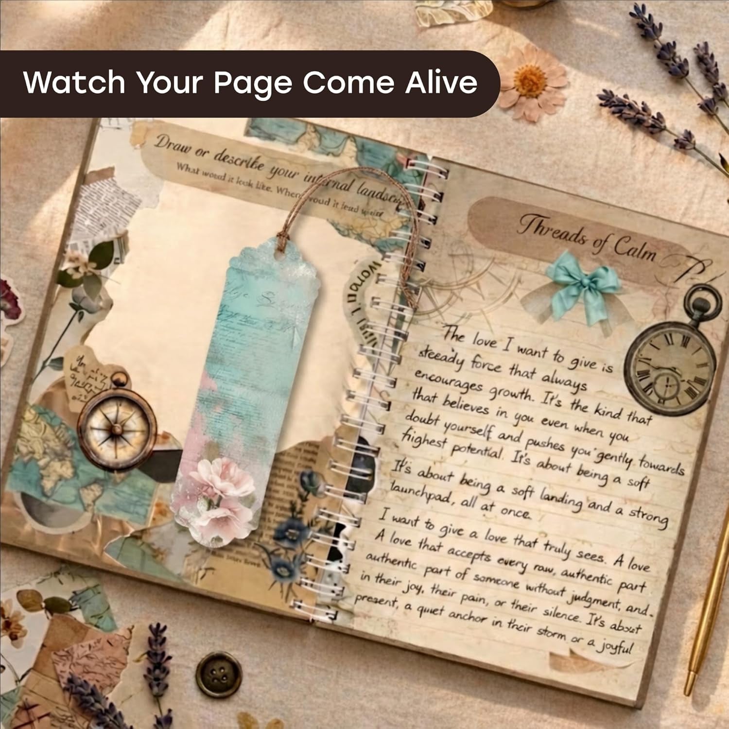 Vintage Chapter Journal Scrapbook Starter Kit for Women Adult Teen | Junk Scrapbook Supplies - Washi Tape, Stickers, Paper, Bullet Art, DIY Journaling Scrapbooks Set - Calligraphy & Sumi Brushes