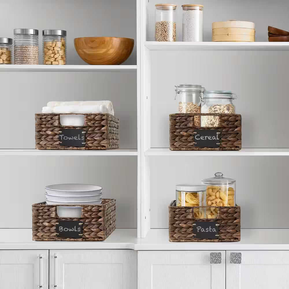 Brown Espresso 10 In. X 13 In. X 5 In. Wicker Water Hyacinth Decorative Baskets Pantry Storage Bins (Set of 4)