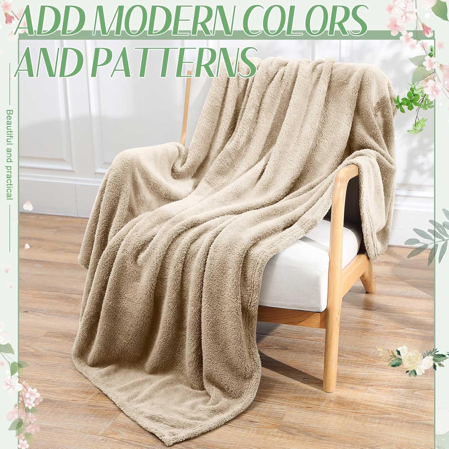 12Pcs 50 X 60'' Sherpa Fleece Throw Blanket Bulk with Thank You Cards and Ribbon Soft Sherpa Throw Warm Fleece Blankets for Wedding Gifts Bed Couch Sofa Season(Khaki)