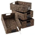 Brown Espresso 10 In. X 13 In. X 5 In. Wicker Water Hyacinth Decorative Baskets Pantry Storage Bins (Set of 4)