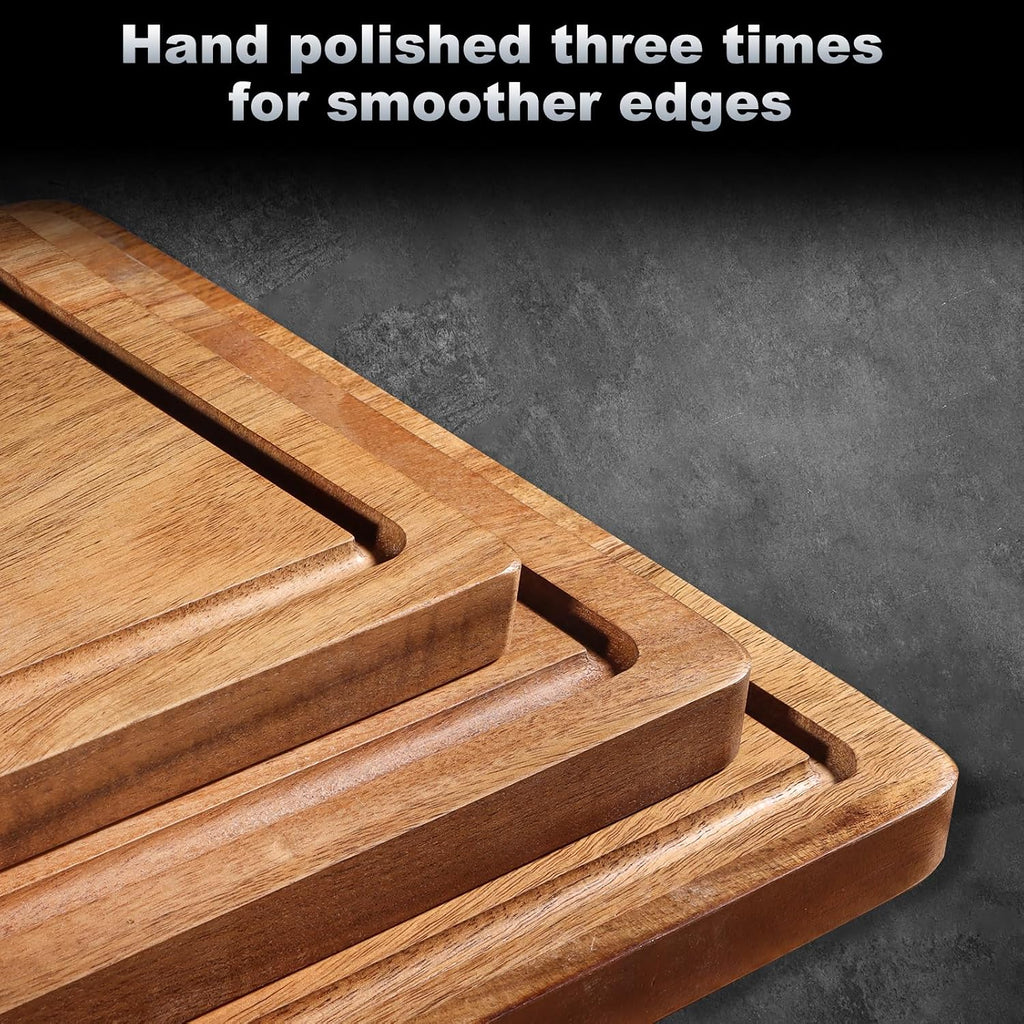 Wood Cutting Boards Set of 3 for Kitchen, Large Wooden Cutting Board with Juice Groove, Charcuterie Board, Chopping Board for Meat, Cheese, Fruits, and Vegetables