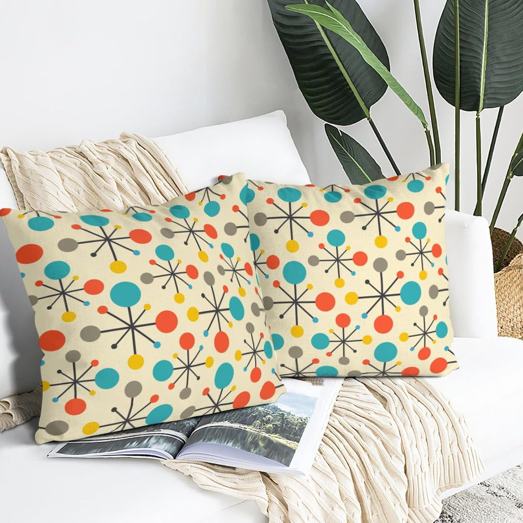 Mid Century Modern Atomic Throw Pillows Covers 18"X18" Set of 2, Retro Decorative Pillow Cases for Couch Sofa Living Room,Yellow Cushion Covers