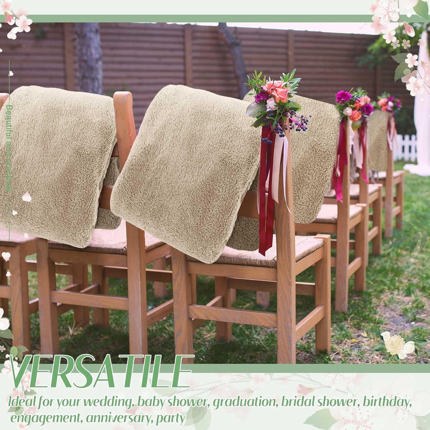 12Pcs 50 X 60'' Sherpa Fleece Throw Blanket Bulk with Thank You Cards and Ribbon Soft Sherpa Throw Warm Fleece Blankets for Wedding Gifts Bed Couch Sofa Season(Khaki)