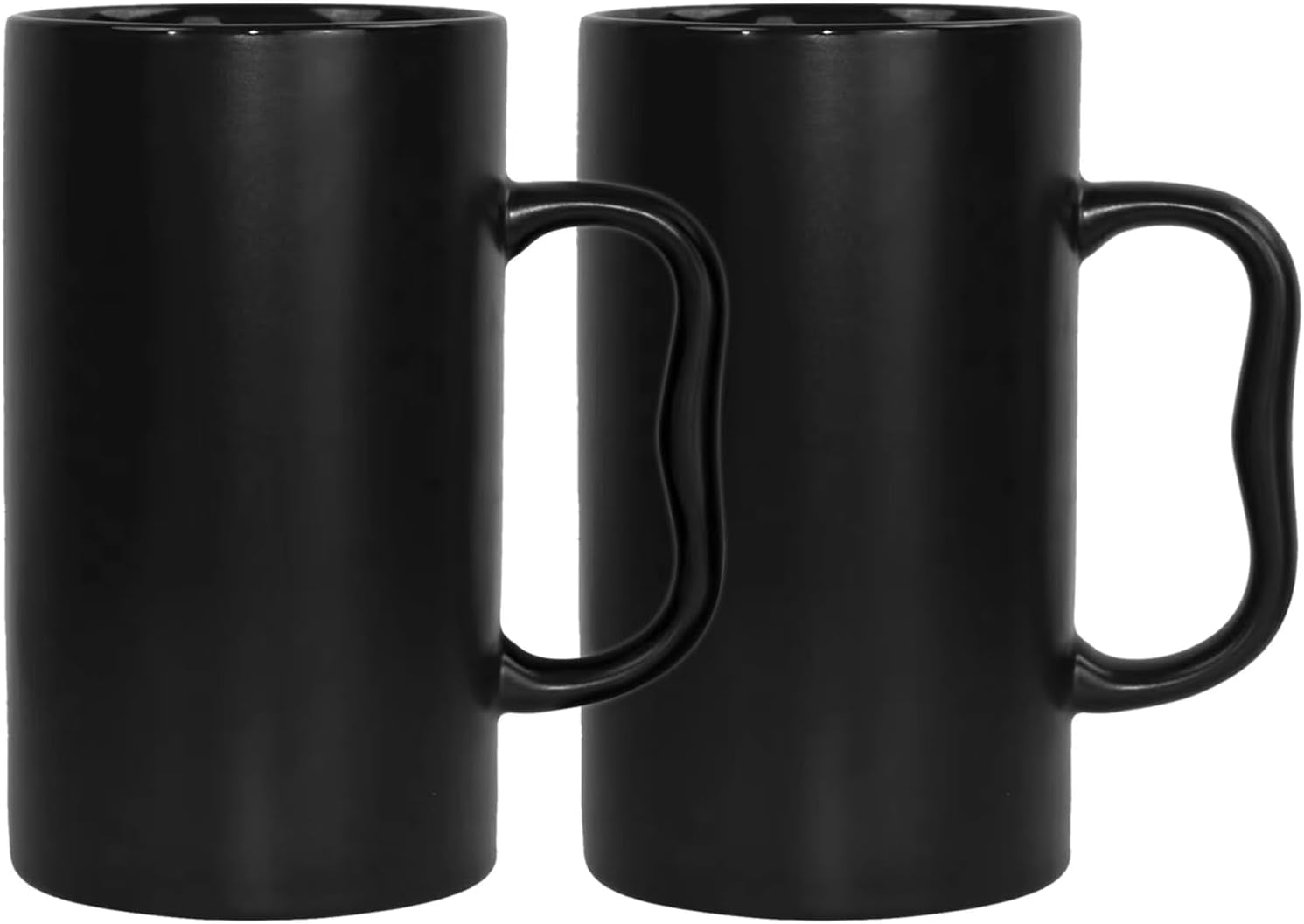 20 Oz Large Ceramic Coffee Mugs,Tall Beer Cups with Big M Handle,600Ml Oversized Bulk Porcelain Latte Cappuccino Espresso XL Cup Set of 2 for Men and Women Gifts Black