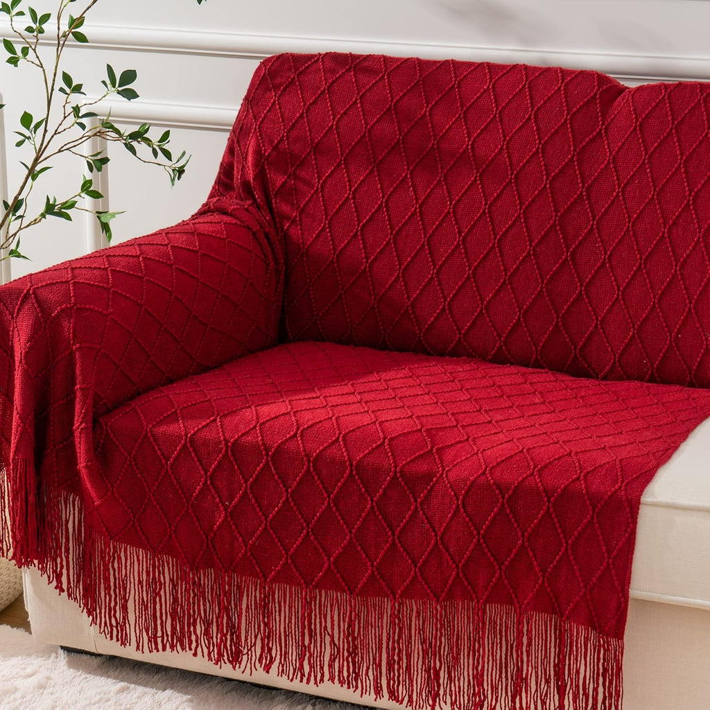 Christmas Decor Red Throw Blanket for Couch, Boho Bed Throws for Foot of Bed, Decorative Red Throws for Sofa Living Room, 50"X60"