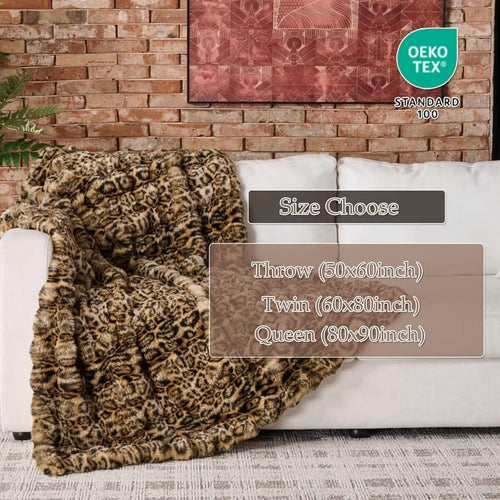 760GSM Faux Rabbit Faux Fur Throw Blanket,Super Thick Warm Bubble Blanket Throw,Fuzzy Luxury Plush Decorative Blanket for Couch Bed Sofa(Leopard Brown,80''X 90'')