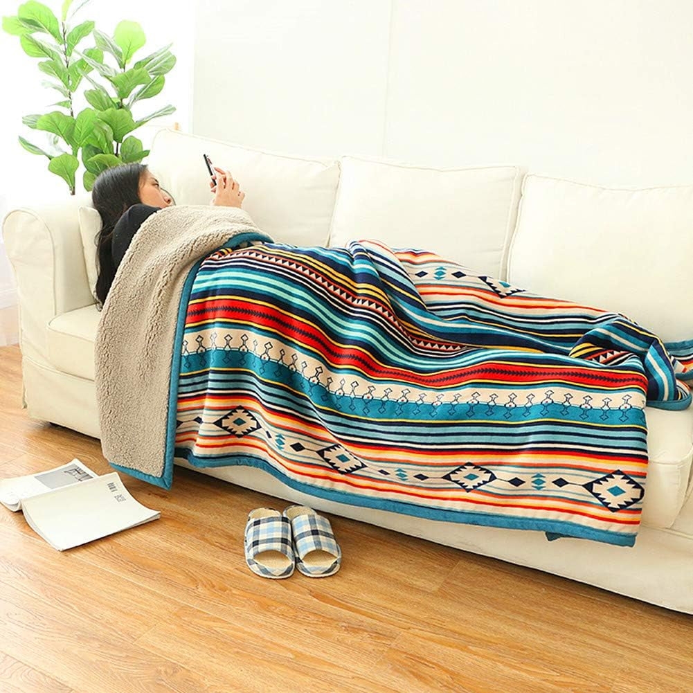 Large Bed Blankets 60 X 80 Inch for Bed, Sofa, Couch and Camping Fuzzy Warm Bohemian Fleece Blanket Twin Size