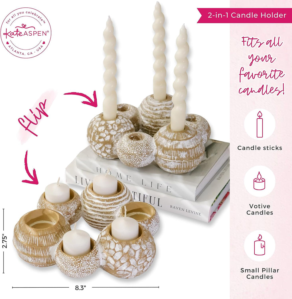 2-In-1 Gold Candle Holder Centerpiece for 6 Candles – Tealight & Taper Candle Holder, Gold Table Decor for Dining Room, Coffee Table, Boho, Rustic or Modern Home Decor