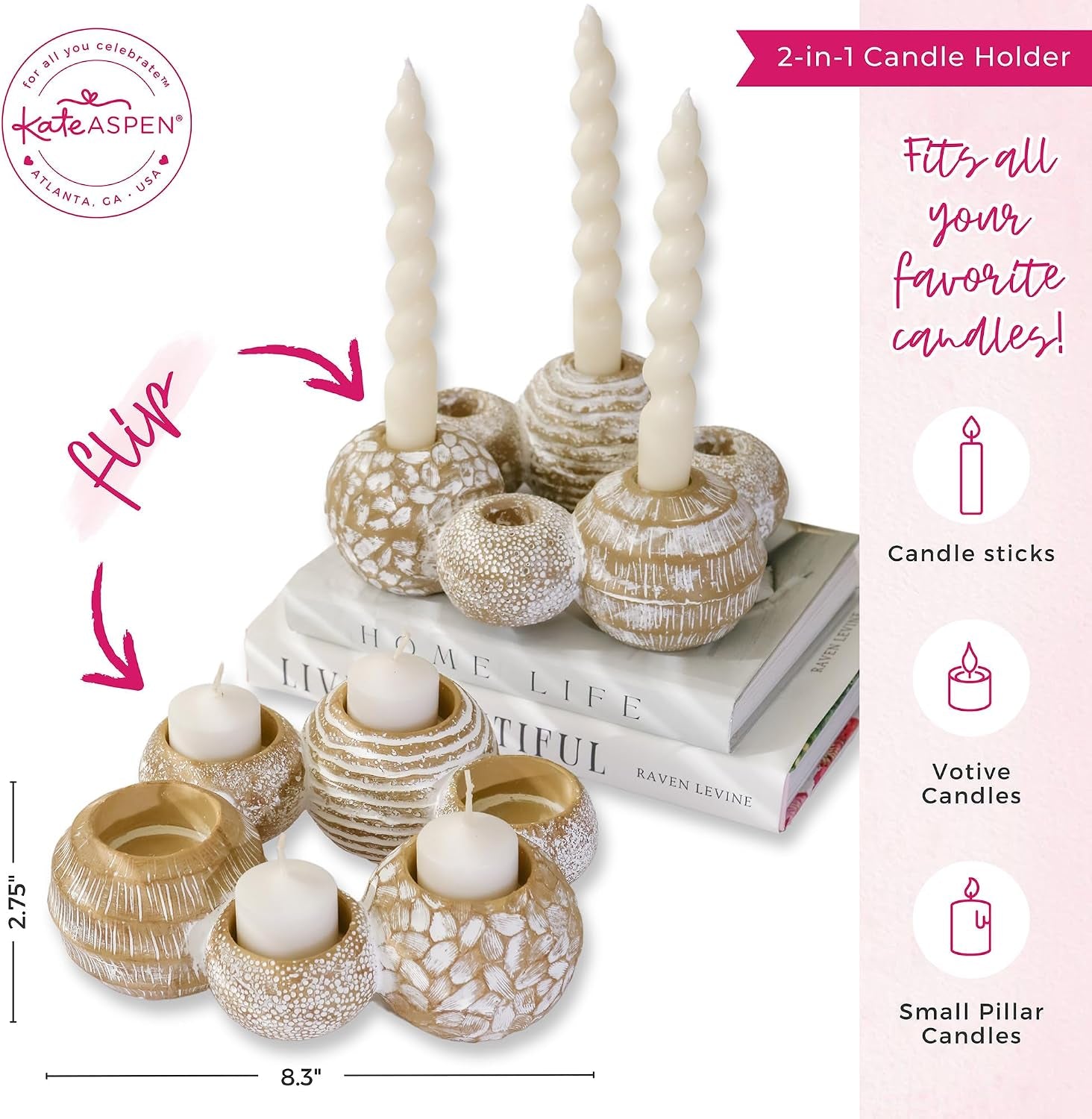 2-In-1 Gold Candle Holder Centerpiece for 6 Candles – Tealight & Taper Candle Holder, Gold Table Decor for Dining Room, Coffee Table, Boho, Rustic or Modern Home Decor