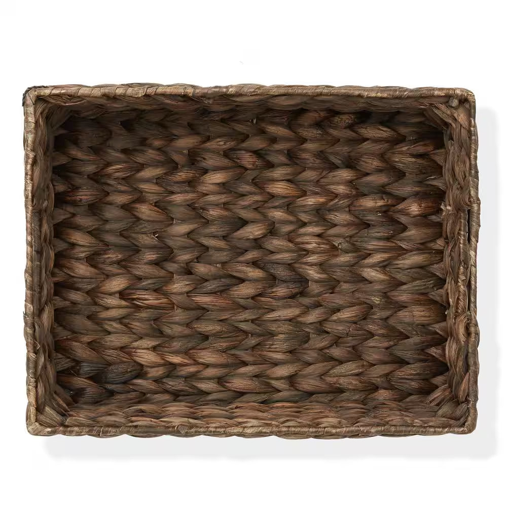 Brown Espresso 10 In. X 13 In. X 5 In. Wicker Water Hyacinth Decorative Baskets Pantry Storage Bins (Set of 4)