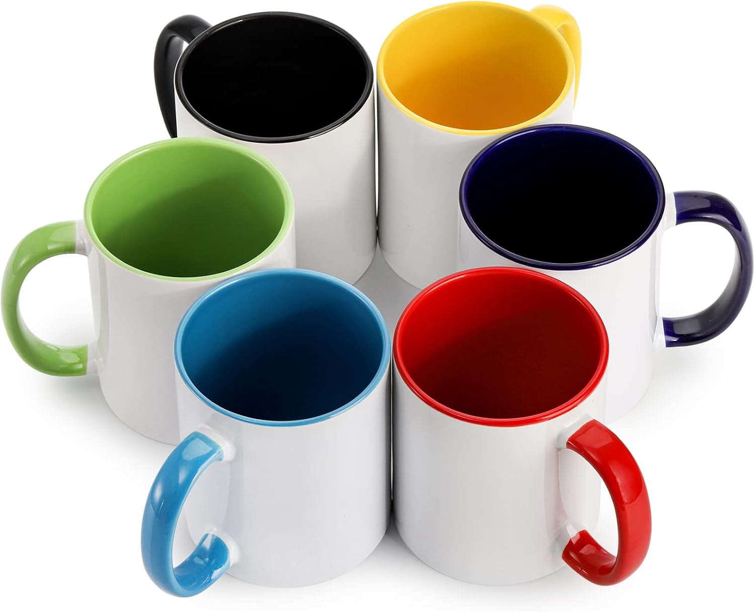 6 Packs Porcelain Sublimation Mugs, 12 OZ Blank Drinking Cups with Handles, DIY Coated Ceramic Coffee Mug Sets for Cappuccino, Tea, Milk, Latte, Hot Cocoa, Microwave and Dishwasher Safe