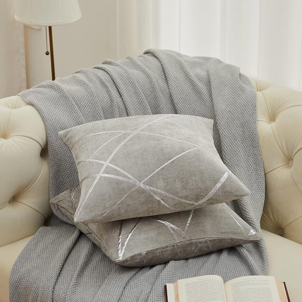 Decorative Couch Pillow Covers 22 X22,Sofa Thick Cushion Pillow Covers,Square Grey Luxury Pillows 2 Set