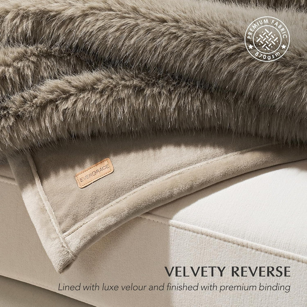 HOME Luxury Faux Fur Throw Blanket, 50"X60", Natural Mink | Fluffy Faux Mink Blanket, Soft Cozy Plush, Thick Warm Winter Throw, Velvety Reverse, 870GSM, for Couch, Bed, Sofa, Chair