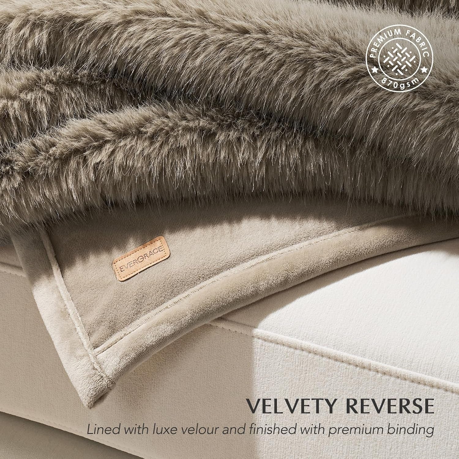 HOME Luxury Faux Fur Throw Blanket, 50"X60", Natural Mink | Fluffy Faux Mink Blanket, Soft Cozy Plush, Thick Warm Winter Throw, Velvety Reverse, 870GSM, for Couch, Bed, Sofa, Chair