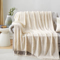 HommxJF Off White Knitted Throw Blankets for Couch Bedroom and OfficeroomTextured Fade Resistant Soft and Warm Decorative Knitted Blankets with Tassel50"x60"