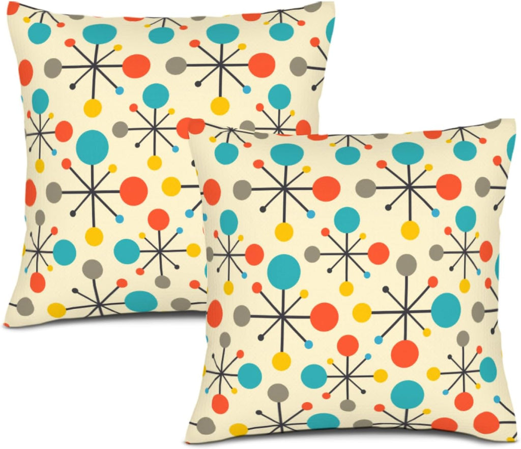 Mid Century Modern Atomic Throw Pillows Covers 18"X18" Set of 2, Retro Decorative Pillow Cases for Couch Sofa Living Room,Yellow Cushion Covers