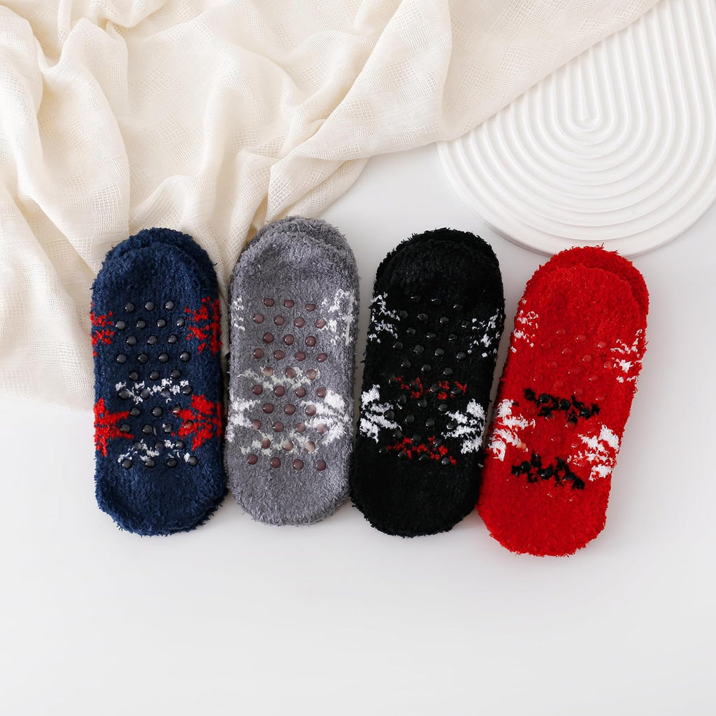 Cozy Winter Fuzzy Women Socks Grip Slippers Fluffy House Non Skid Microfiber Socks