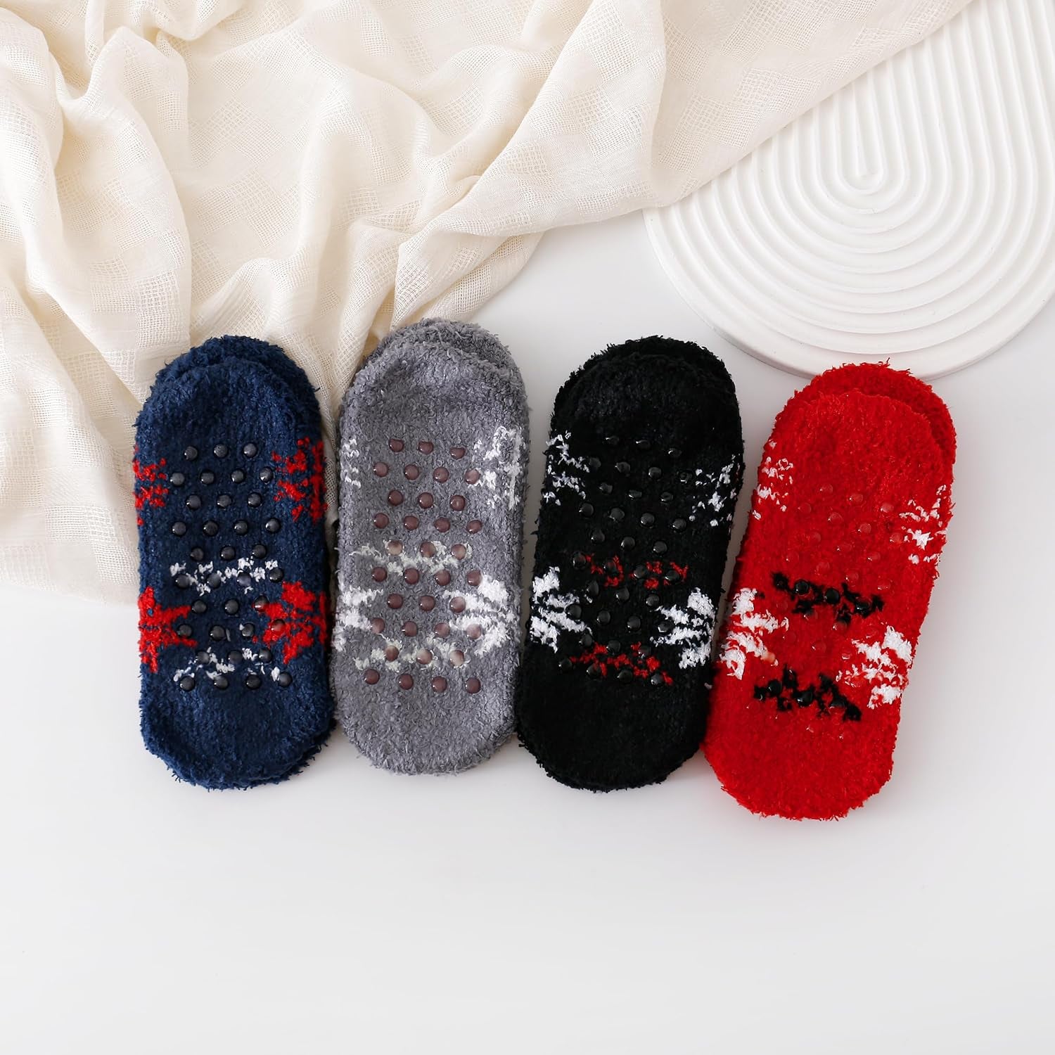 Cozy Winter Fuzzy Women Socks Grip Slippers Fluffy House Non Skid Microfiber Socks