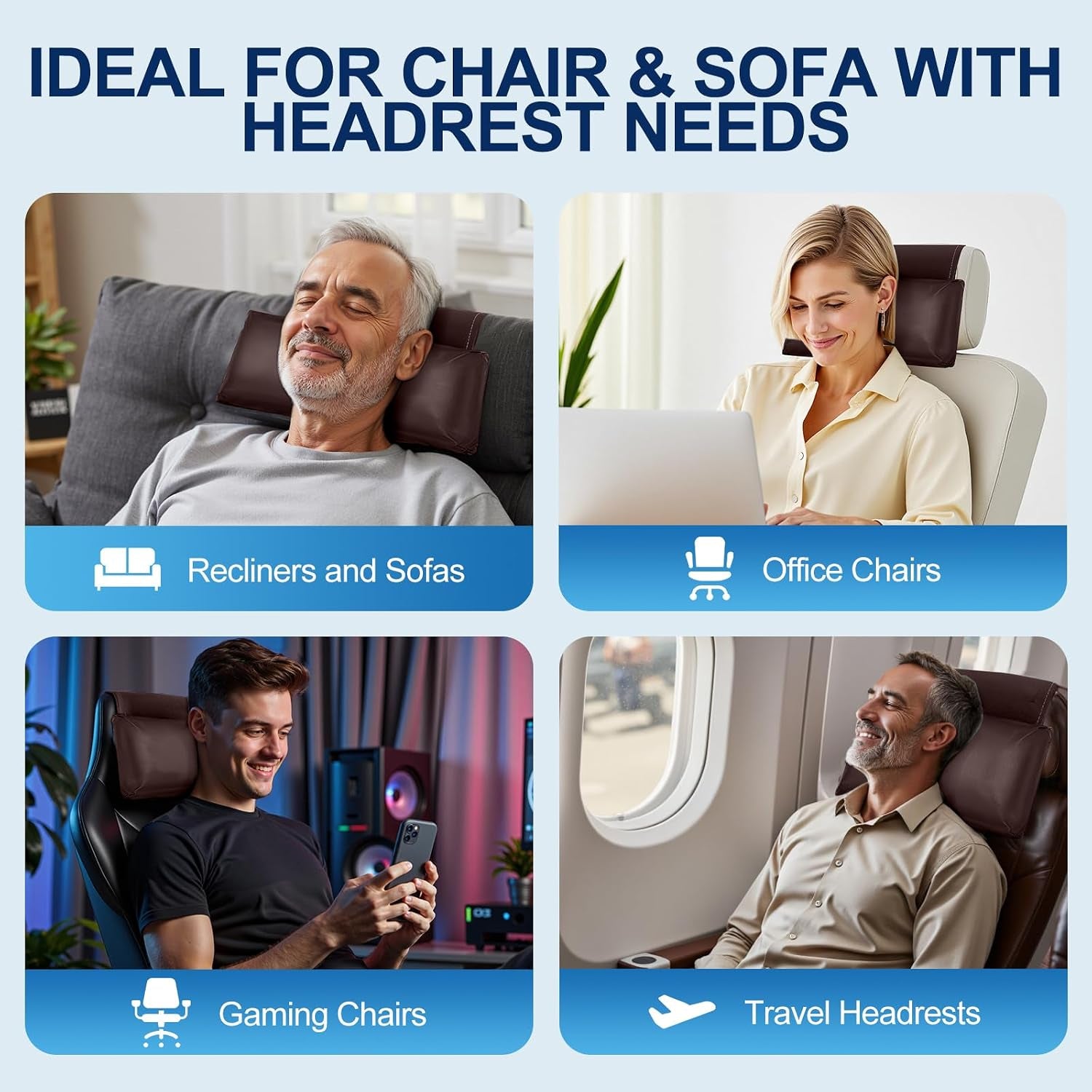 Recliner Pillow, Adjustable Neck & Head Support Pillow | Faux Leather, Weighted Non-Slip Flap, Adjustable Filling, Pain Relief & Relaxation, for Recliners, Sofas, Office Chairs