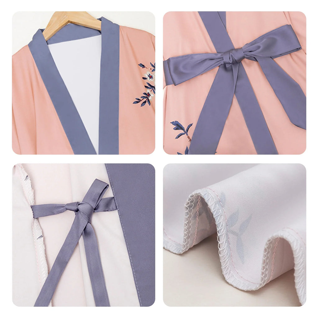 Long Silky Kimono Robes for Women Lightweight Silky Satin Floral Bathrobe Soft Cozy Ladies Housecoat Loungewear