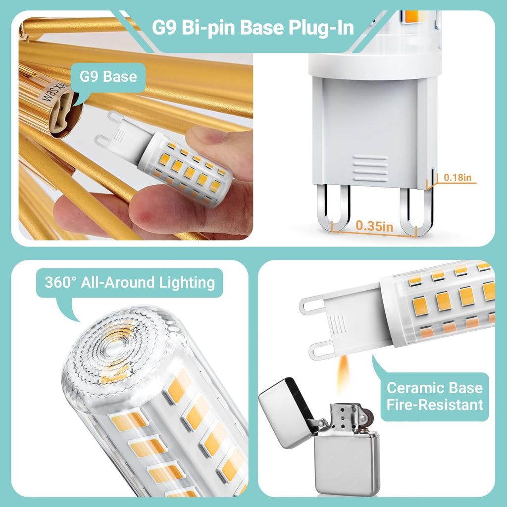 20 Pack G9 LED Bulb 4W, 40 Watt Equivalent Halogen, 3000K Warm White Chandelier Light Bulbs, T4 G9 Bi-Pin Base for Crystal Chandelier Home Lighting, 360 Degree Angle, 120V,Non-Dimmable