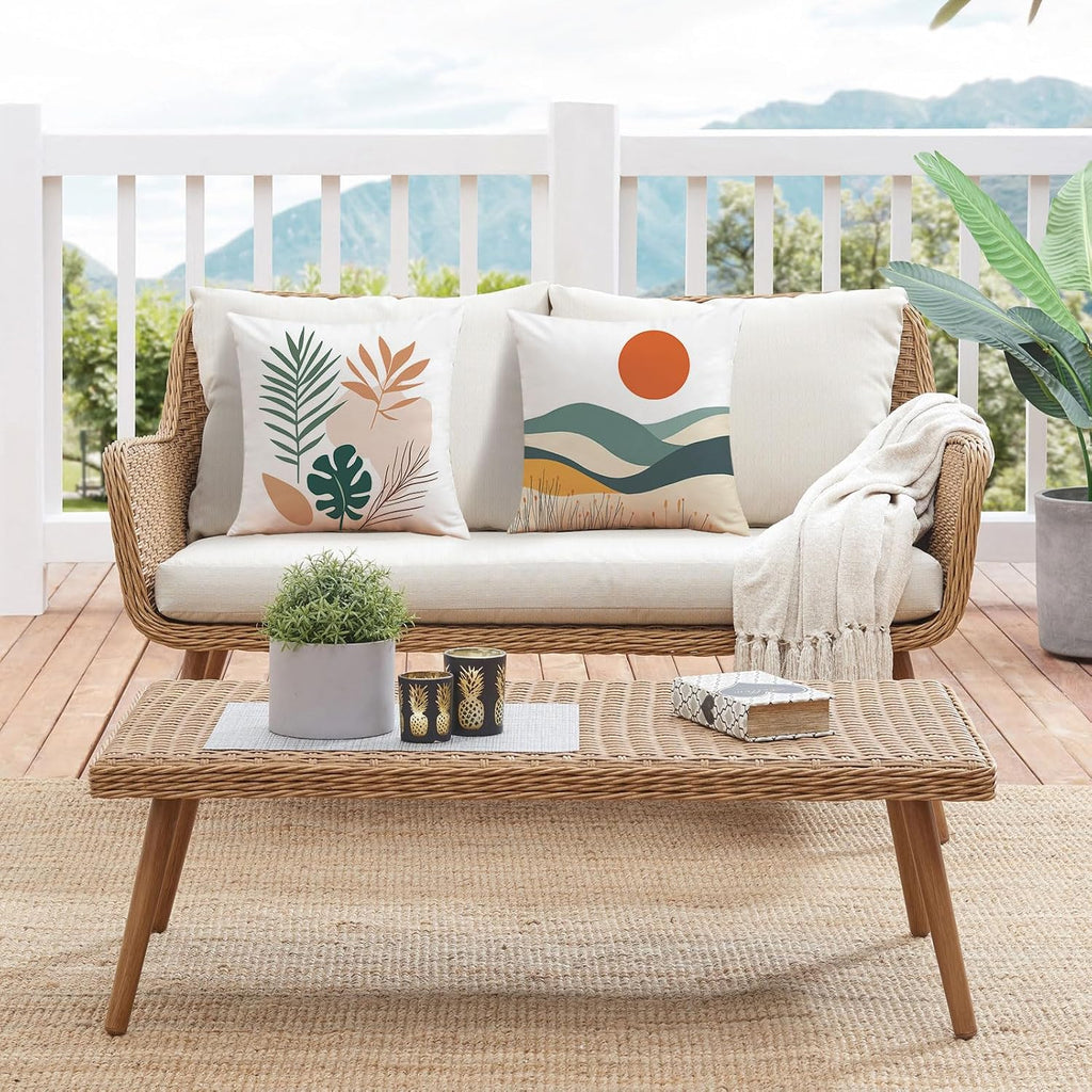 Tropical Pillow Covers 18X18 Inch Summer Decorative Pillow Covers Set of 4 | Double Sided Printing, Sunset Coastal Palm Leaves Beach Decorative Throw Pillow Cases, for Sofa Couch Porch Bed Living Room