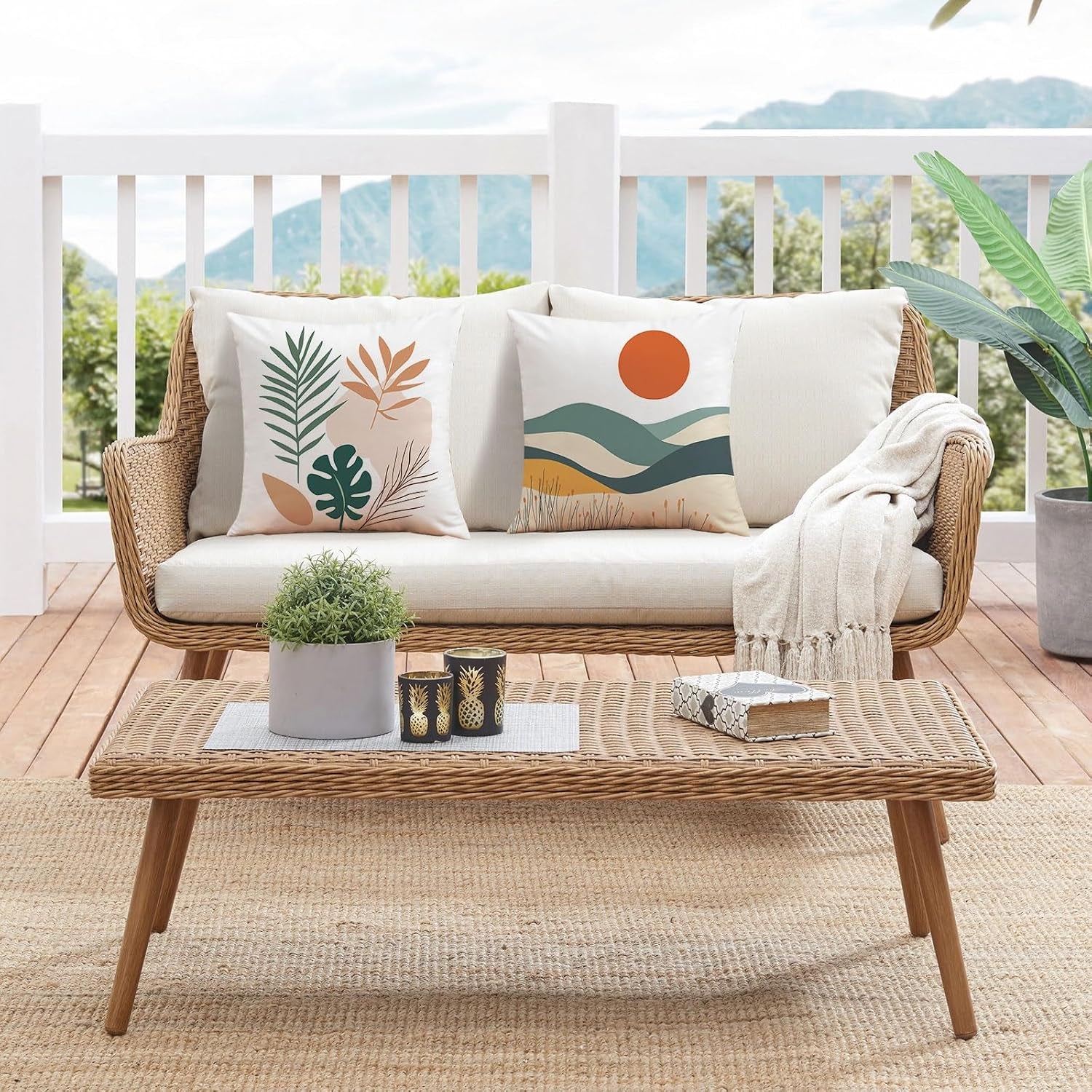 Tropical Pillow Covers 18X18 Inch Summer Decorative Pillow Covers Set of 4 | Double Sided Printing, Sunset Coastal Palm Leaves Beach Decorative Throw Pillow Cases, for Sofa Couch Porch Bed Living Room
